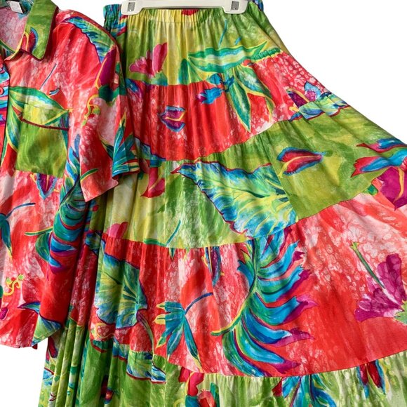 Vintage Ali Miles Womens Hawaiian Floral Top & Skirt Set Size 10 Sm/Med Tropical - Picture 9 of 9